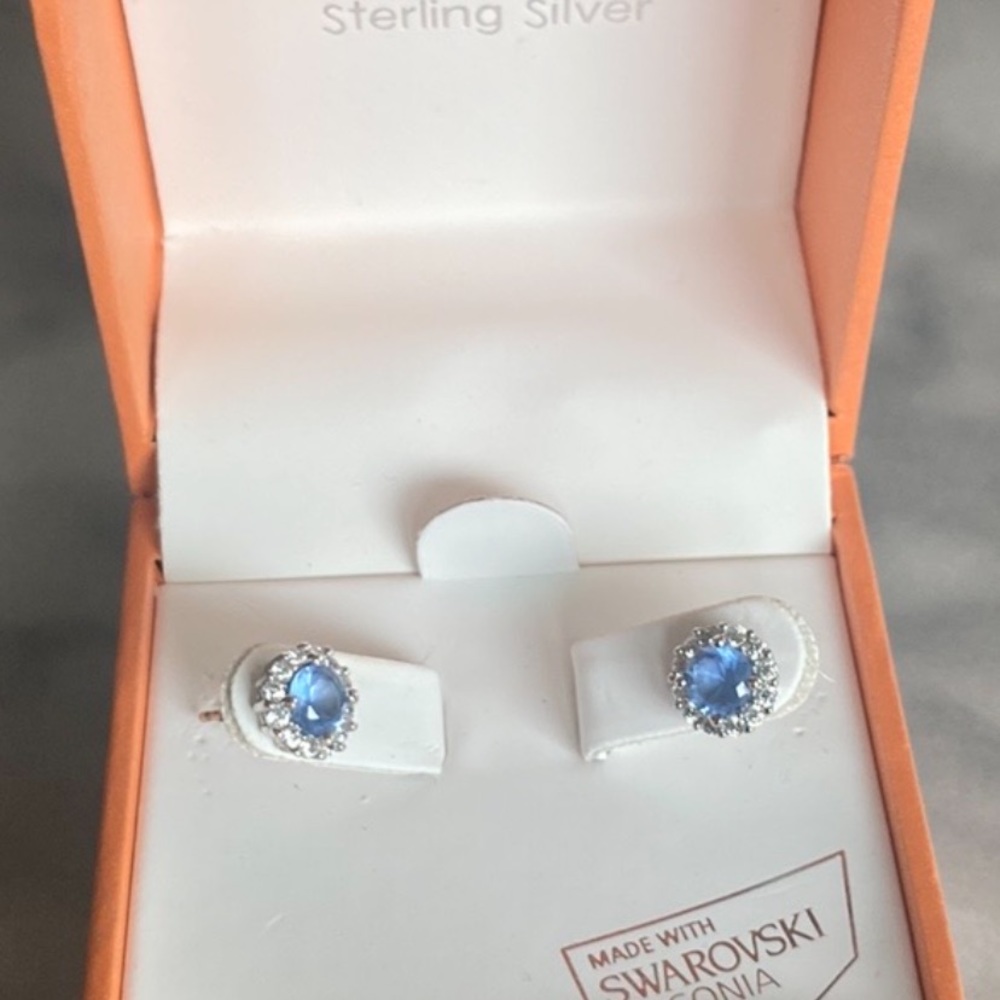 Kiera Couture Blue and Clear Swarovski CZ Studs - Picture 7 of 7